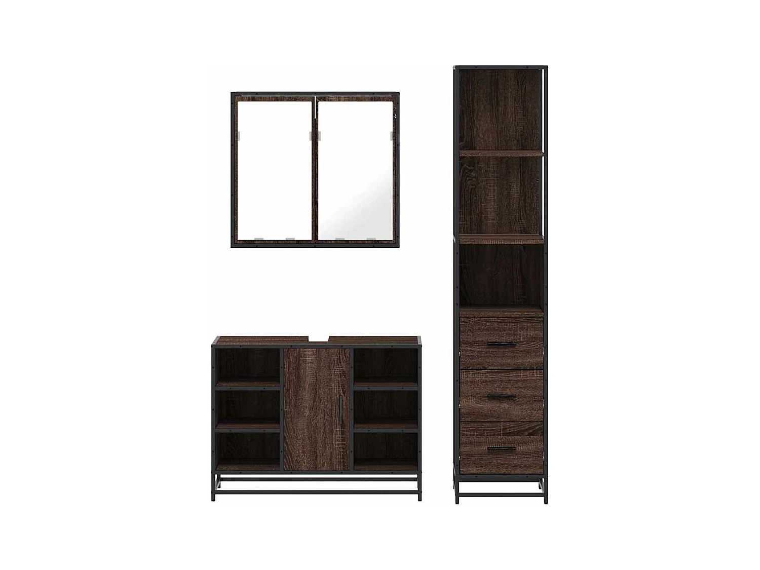 Ensemble de meubles de salle de bain 3 pcs Chêne marron