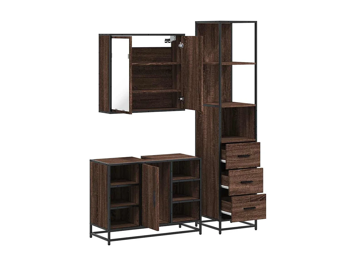 Ensemble de meubles de salle de bain 3 pcs Chêne marron