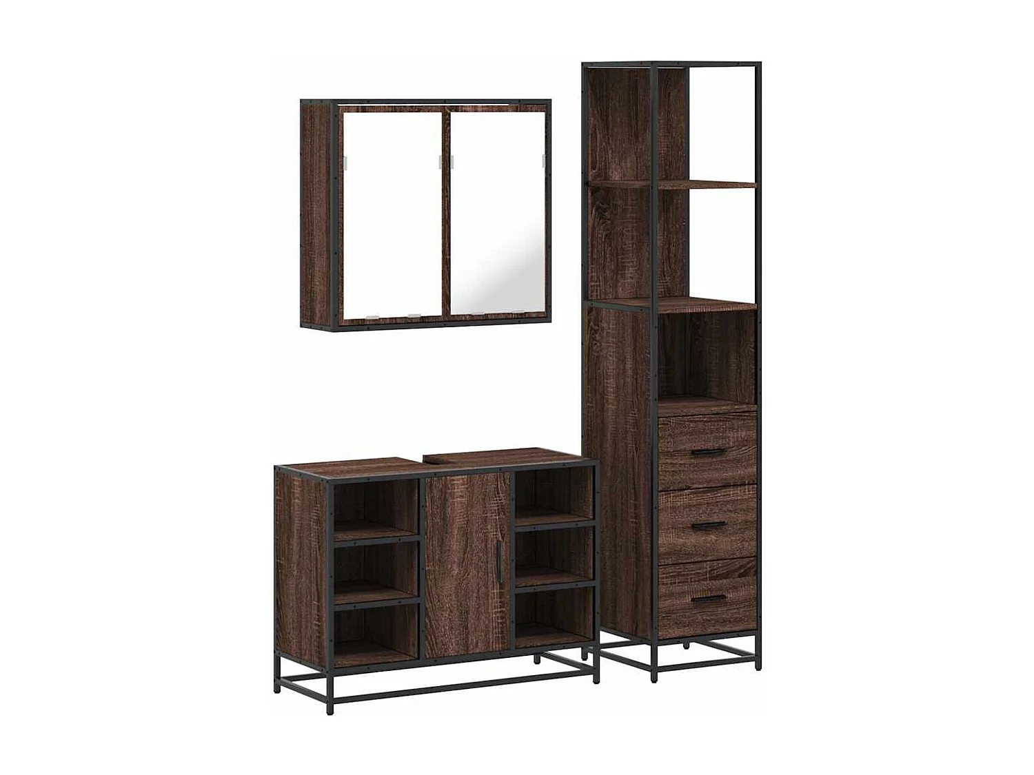 3-delige badkamermeubelset Bruin eiken