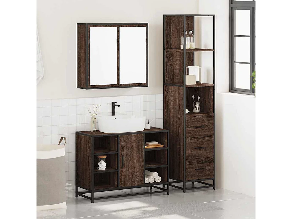 3-delige badkamermeubelset Bruin eiken