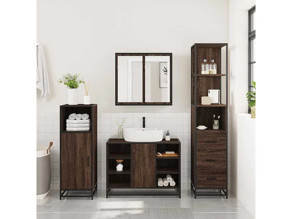 3-delige badkamermeubelset Bruin eiken