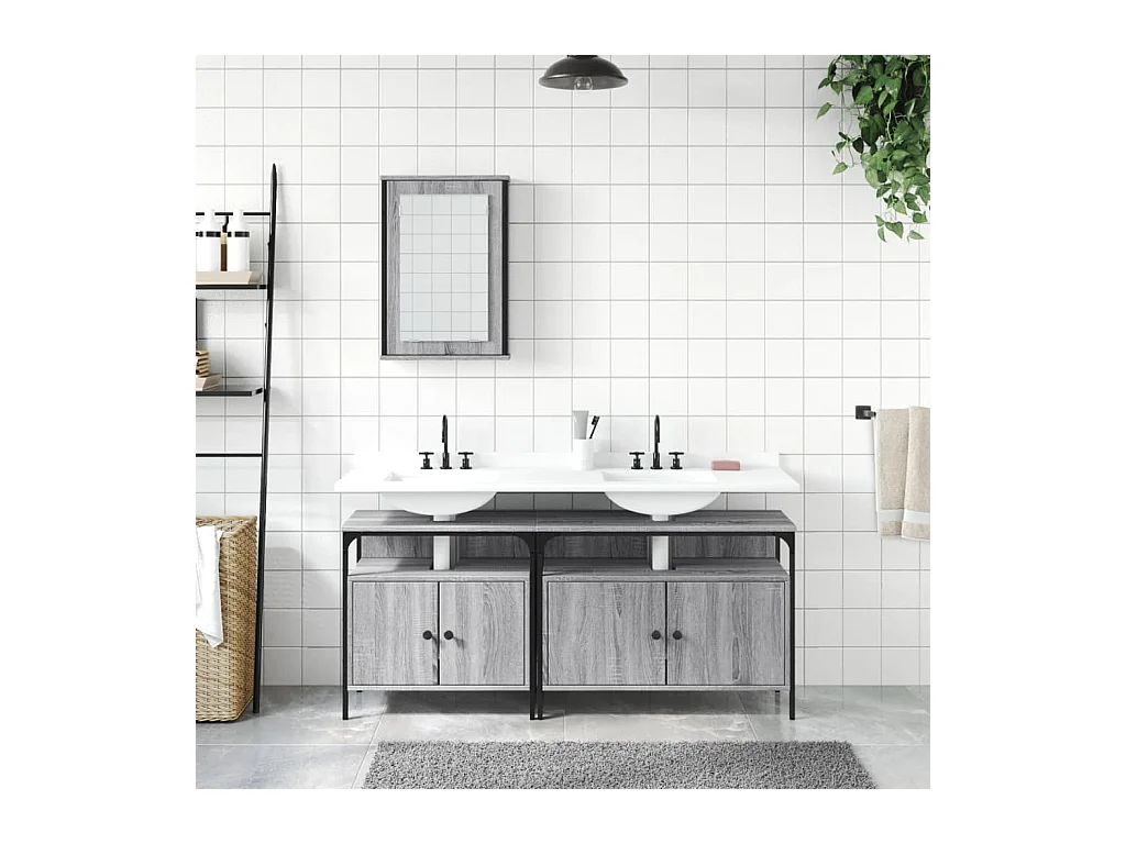 Ensemble de meubles de salle de bain 3 pcs Sonoma gris