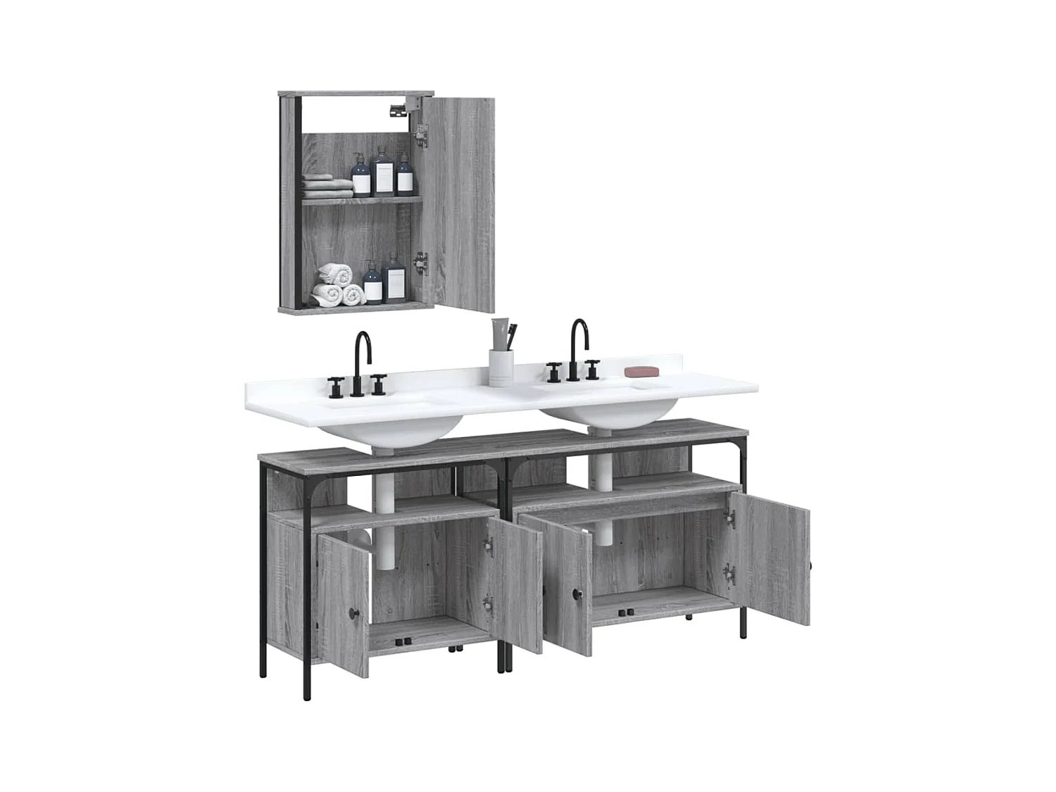 Ensemble de meubles de salle de bain 3 pcs Sonoma gris