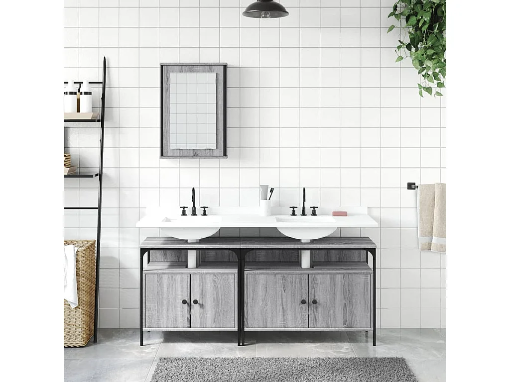 Ensemble de meubles de salle de bain 3 pcs Sonoma gris