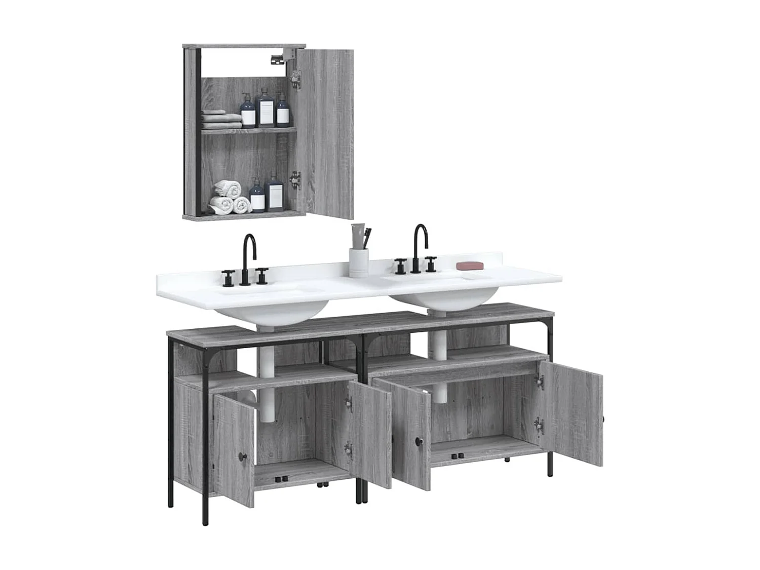 Ensemble de meubles de salle de bain 3 pcs Sonoma gris