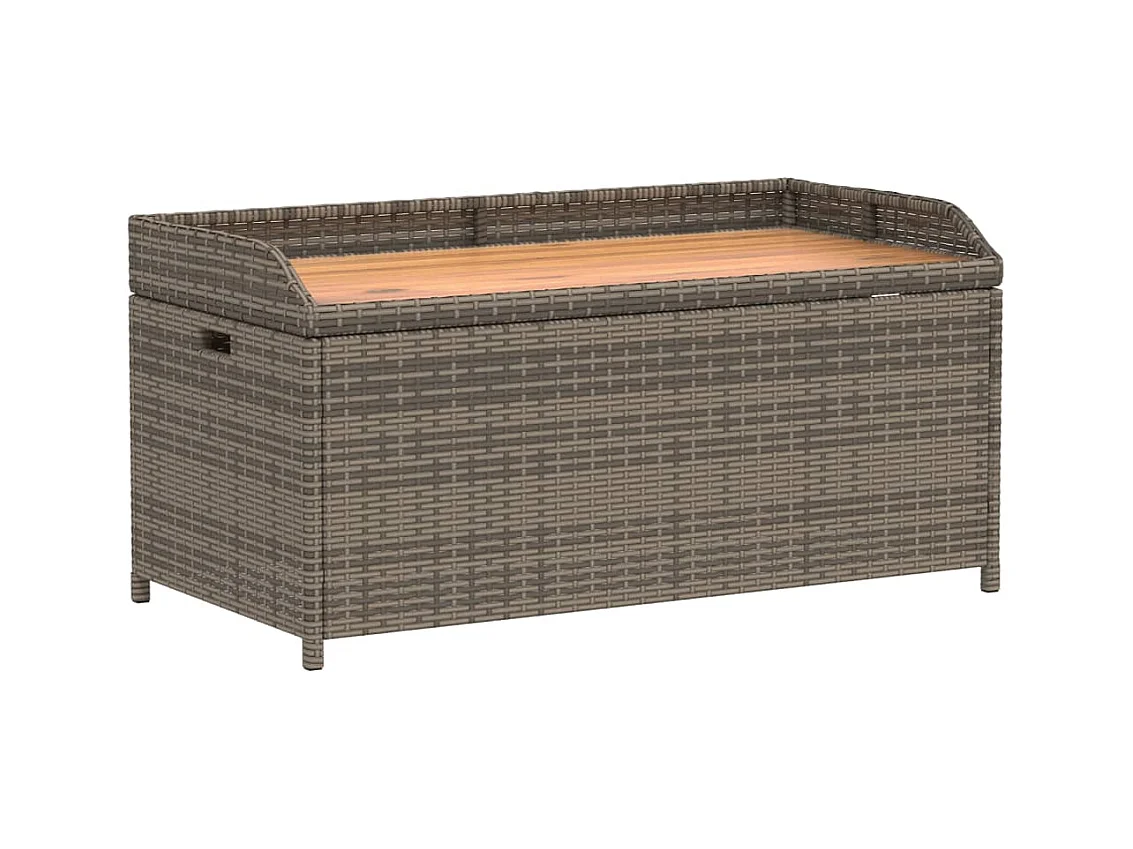 Banco de almacenaje gris en resina trenzada y madera de acacia