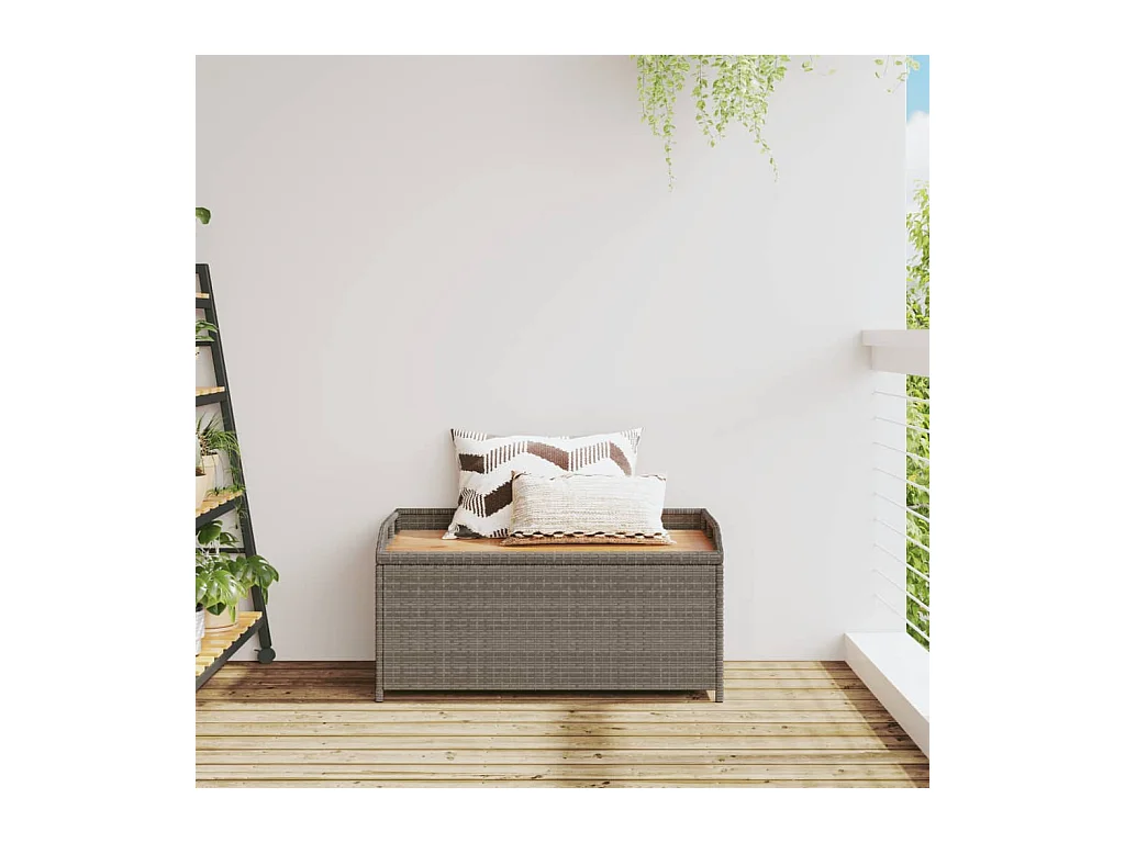 Banco de almacenaje gris en resina trenzada y madera de acacia
