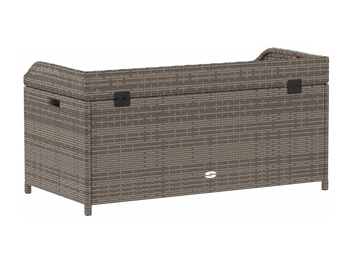 Banco de almacenaje gris en resina trenzada y madera de acacia