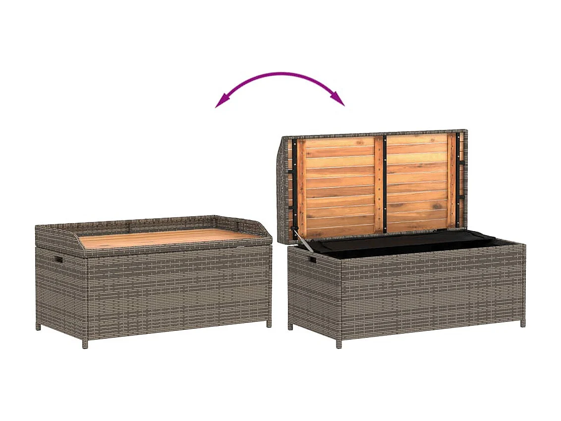 Banco de almacenaje gris en resina trenzada y madera de acacia