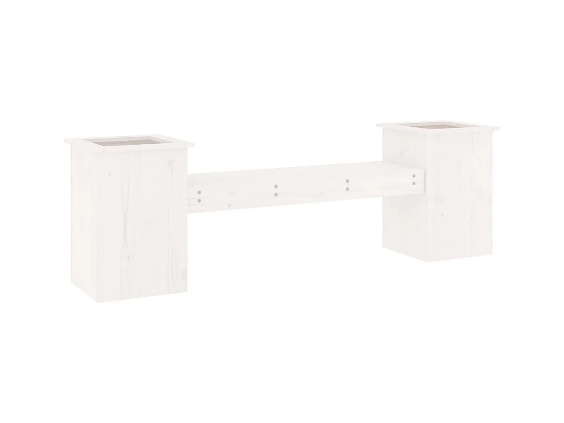 Panca con fioriere bianche 184,5x39,5x56,5 cm in legno massello di pino