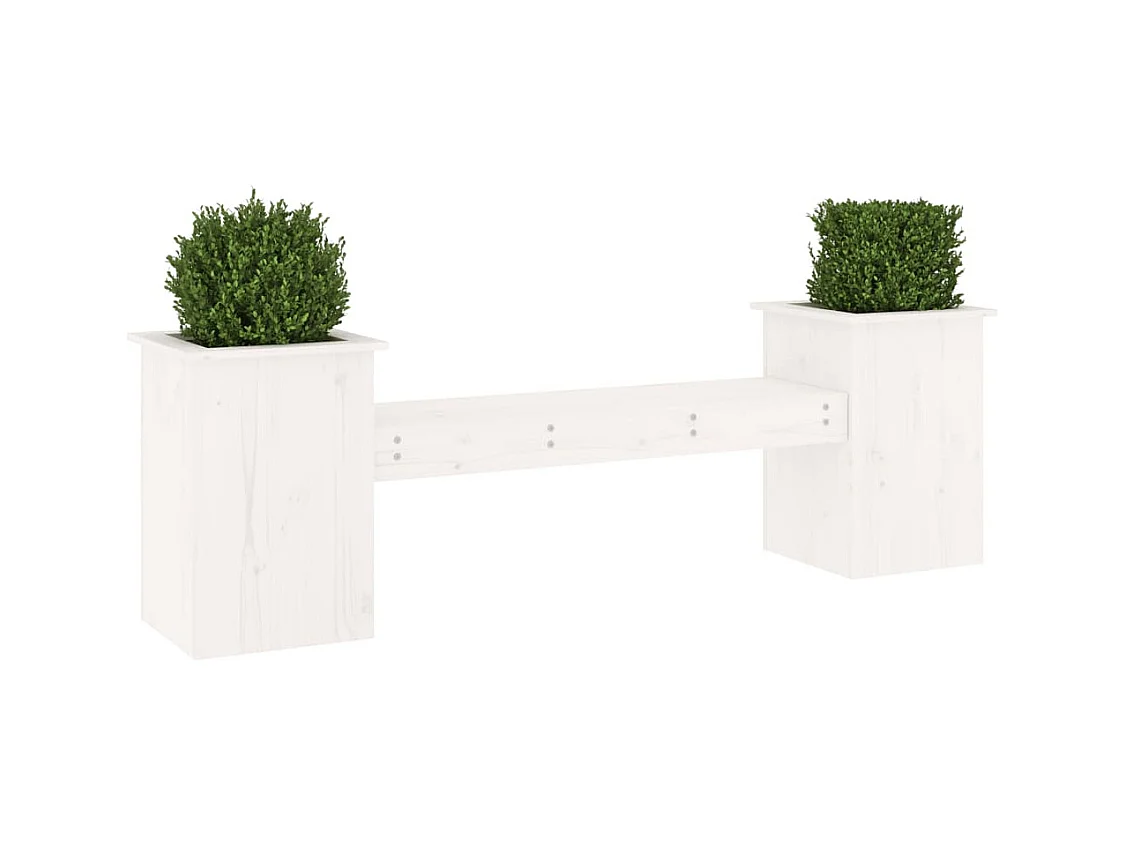 Panca con fioriere bianche 184,5x39,5x56,5 cm in legno massello di pino