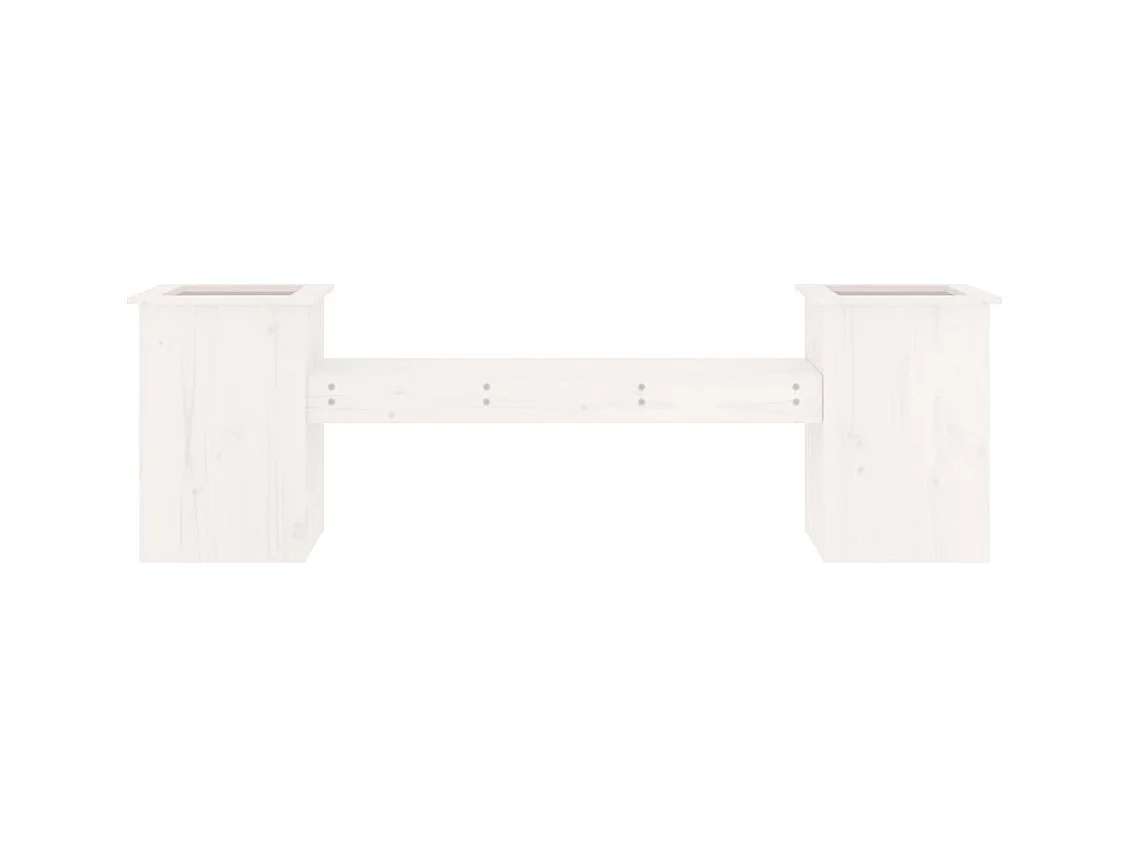 Panca con fioriere bianche 184,5x39,5x56,5 cm in legno massello di pino