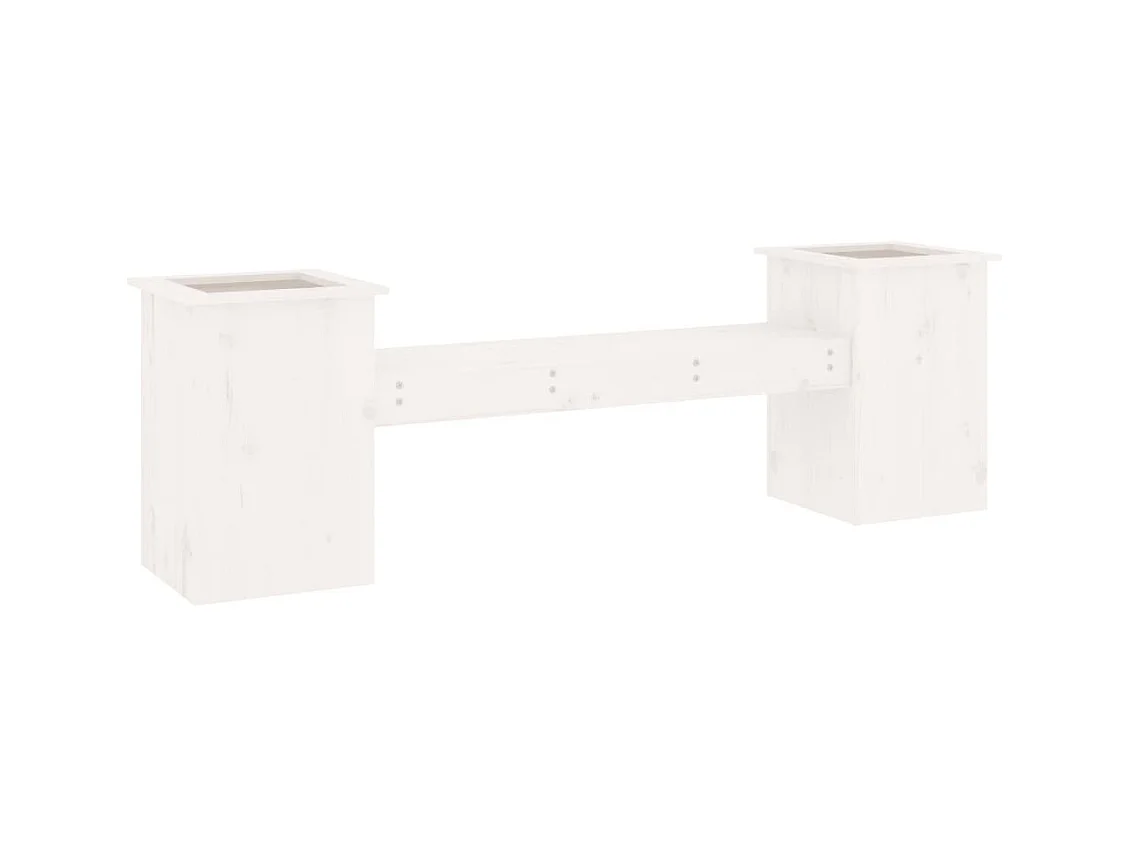 Panca con fioriere bianche 184,5x39,5x56,5 cm in legno massello di pino