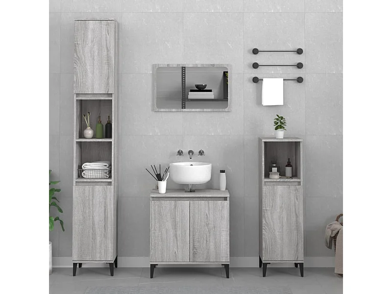 Ensemble de meubles de salle de bain 3 pcs Sonoma gris
