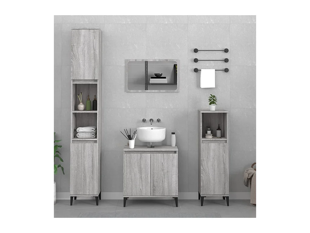 Ensemble de meubles de salle de bain 3 pcs Sonoma gris