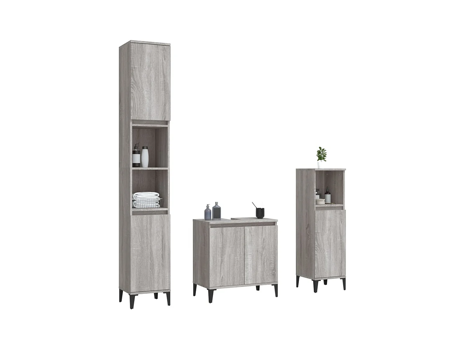 Ensemble de meubles de salle de bain 3 pcs Sonoma gris