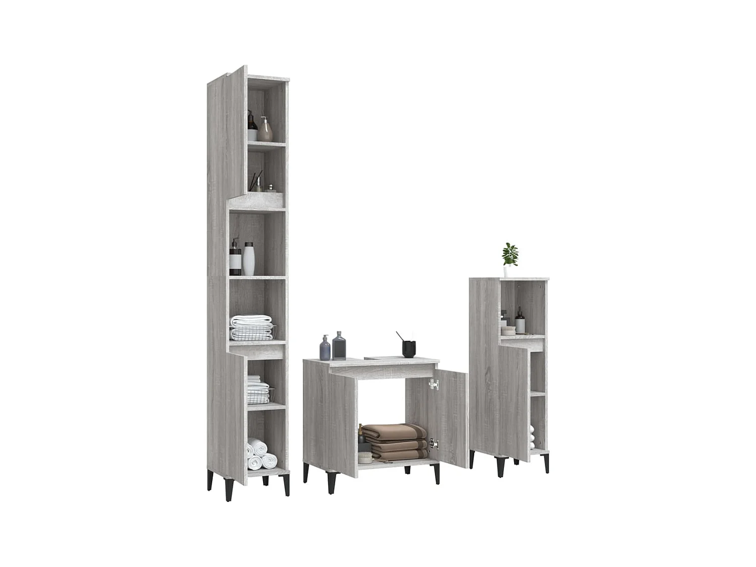 Ensemble de meubles de salle de bain 3 pcs Sonoma gris