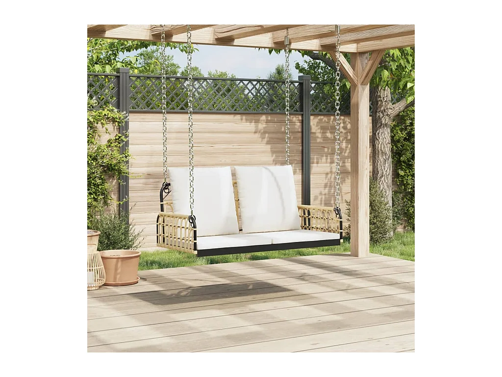 Asiento de columpio con cojines 105x58x38 cm resina tejida y acero