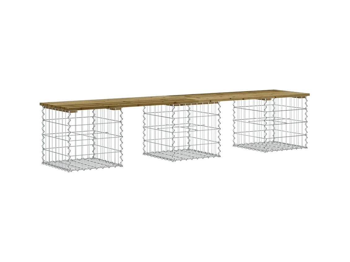 Banco de jardín de diseño en gavión 203x44x42 cm madera de pino impregnada