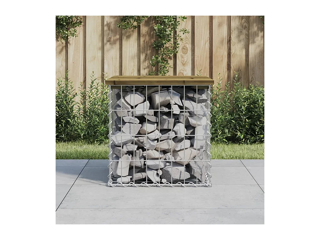 Banco de jardín de diseño gavión 43x44x42 cm madera de pino impregnada