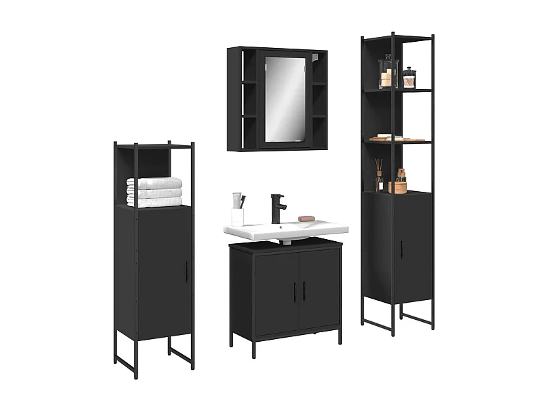 Ensemble d’armoires salle de bain 4 pcs noir bois d'ingénierie