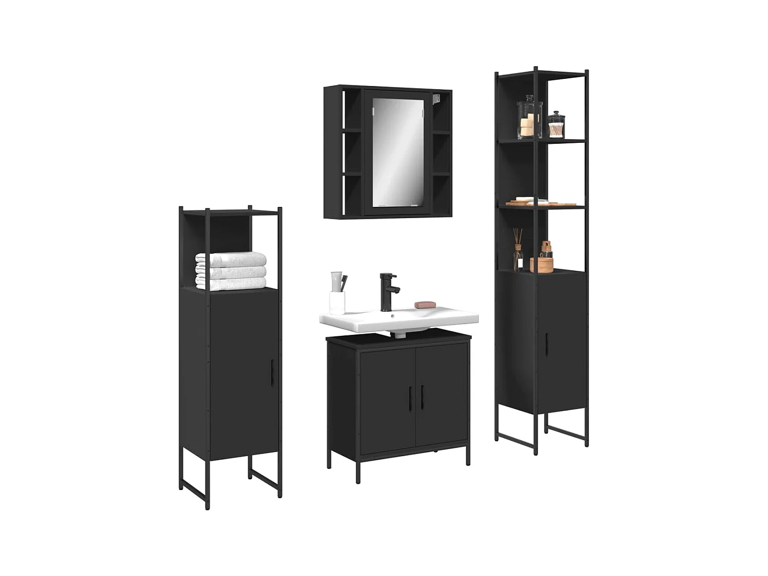 Ensemble d’armoires salle de bain 4 pcs noir bois d'ingénierie