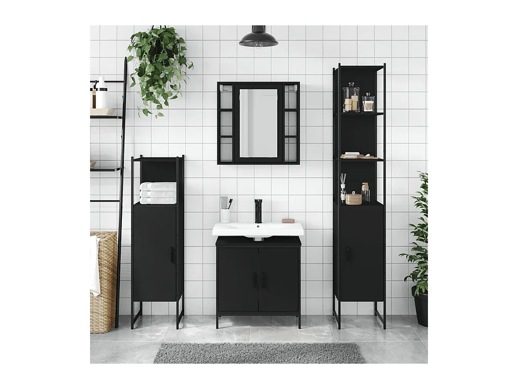 Ensemble d’armoires salle de bain 4 pcs noir bois d'ingénierie