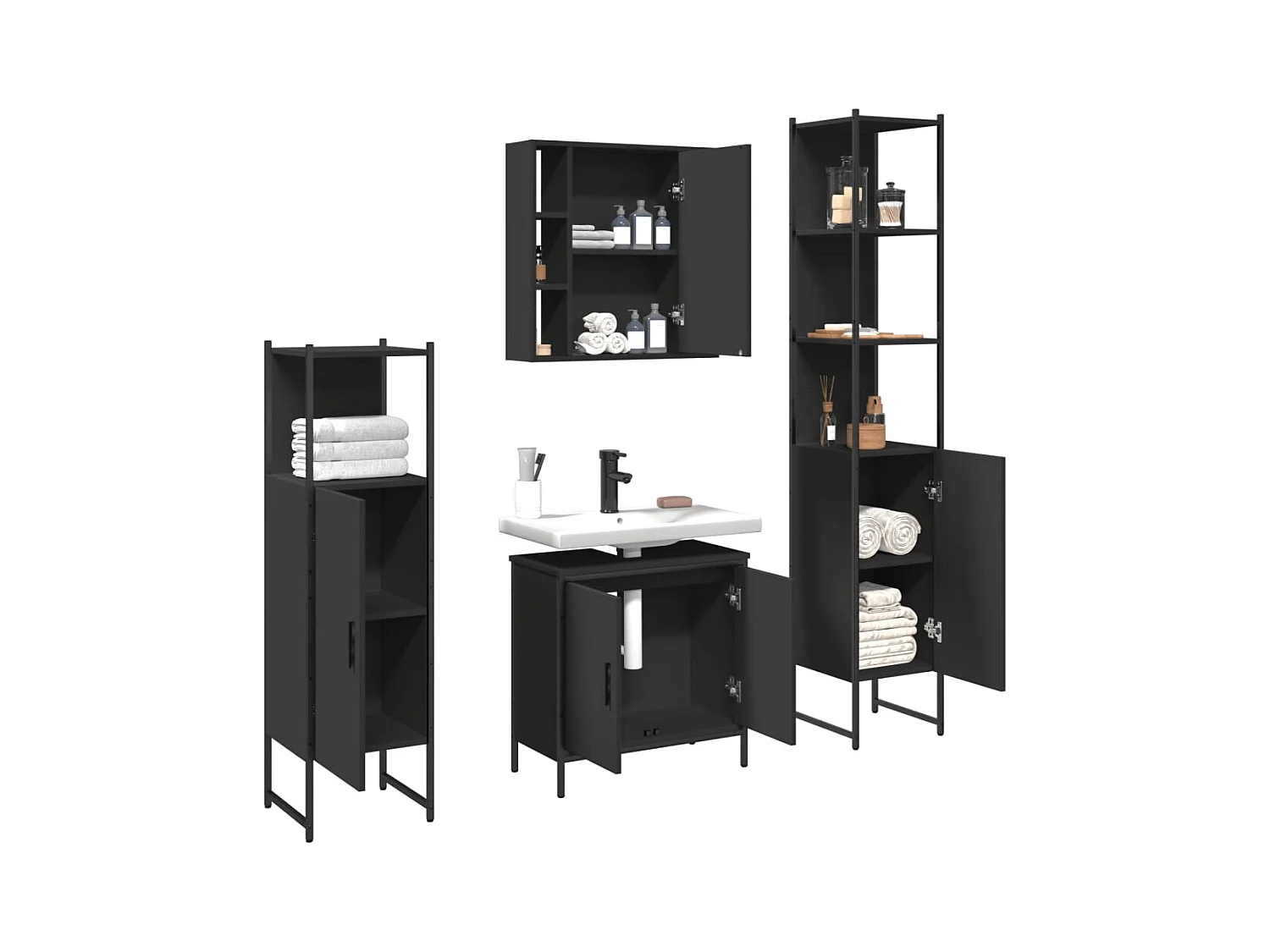 Ensemble d’armoires salle de bain 4 pcs noir bois d'ingénierie