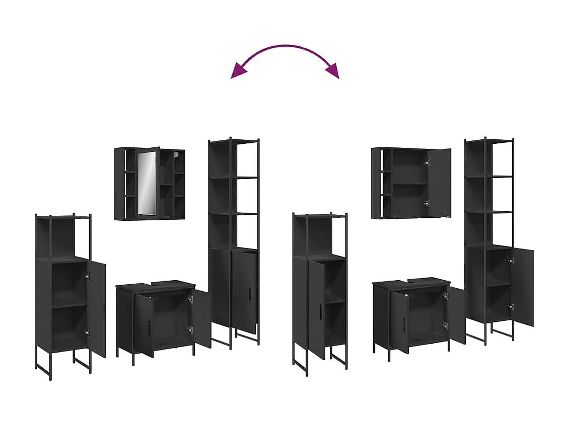 Ensemble d’armoires salle de bain 4 pcs noir bois d'ingénierie