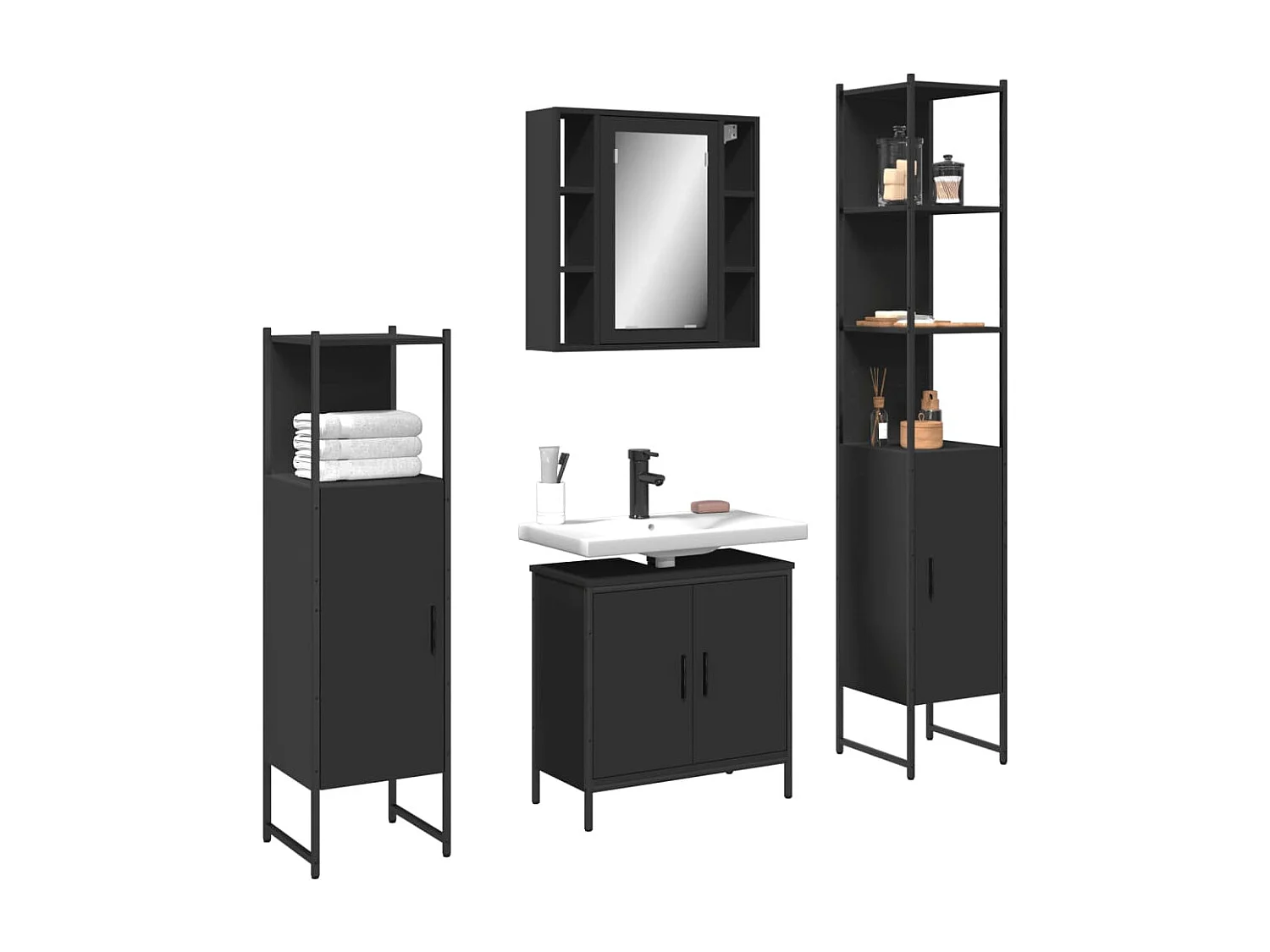 4-delige badkamermeubelset zwart bewerkt hout