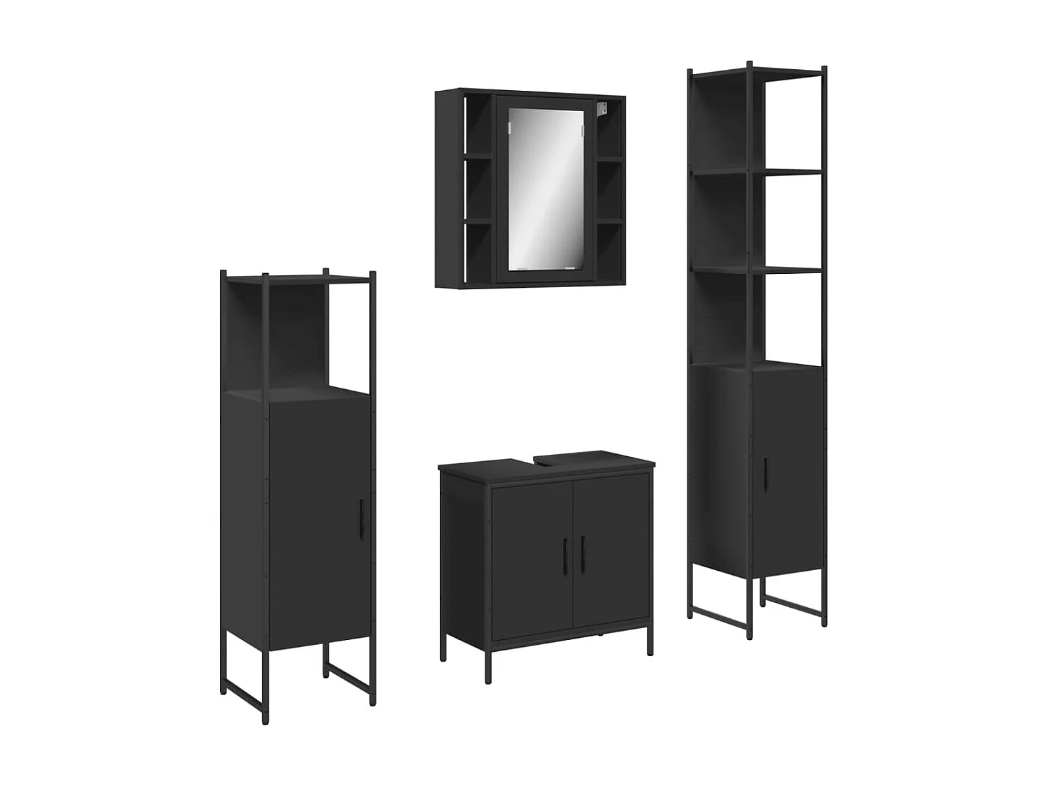 4-delige badkamermeubelset zwart bewerkt hout