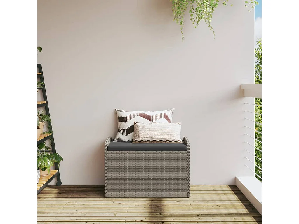 Panca contenitore con cuscino grigio 80x51x52 cm in resina intrecciata