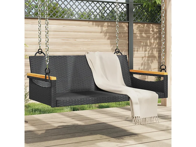 Schwarzer Schaukelsitz 109x62x40 cm, gewebtes Harz