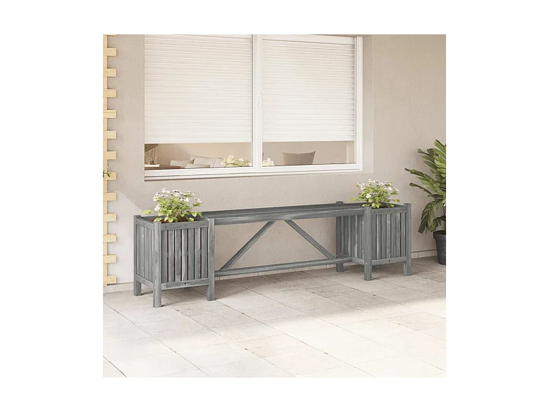 Banco de jardín con 2 jardineras 150 cm madera de acacia gris