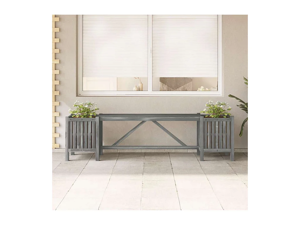 Banco de jardín con 2 jardineras 150 cm madera de acacia gris