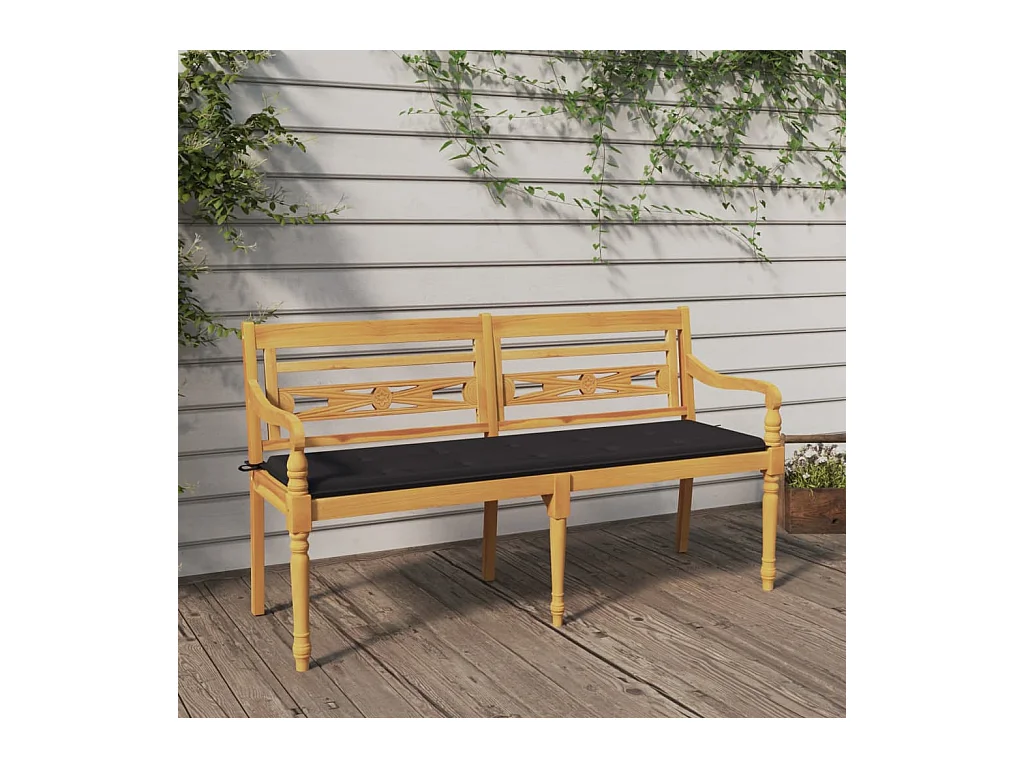 Banc Batavia avec coussin anthracite 150 cm Bois de teck massif