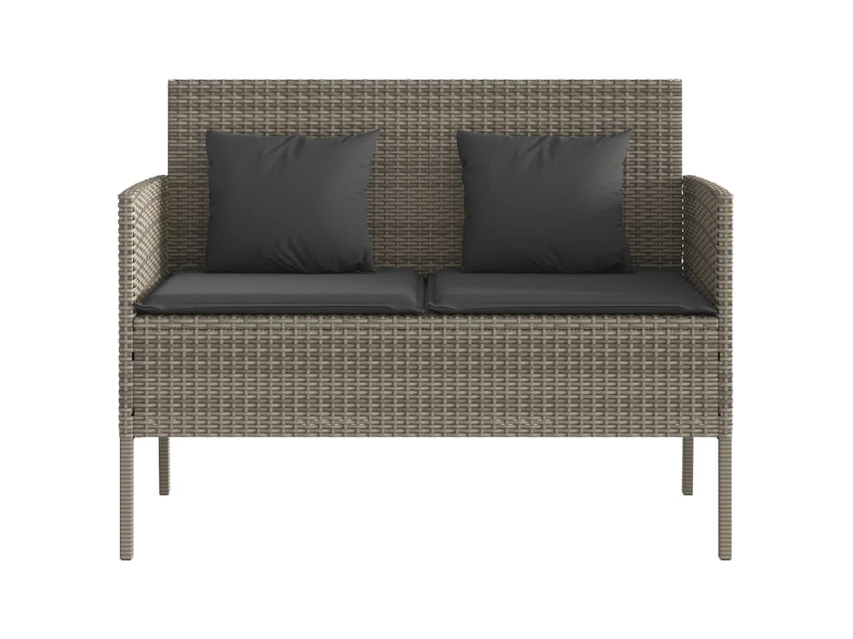 Banco de jardín con cojines de mimbre de resina gris