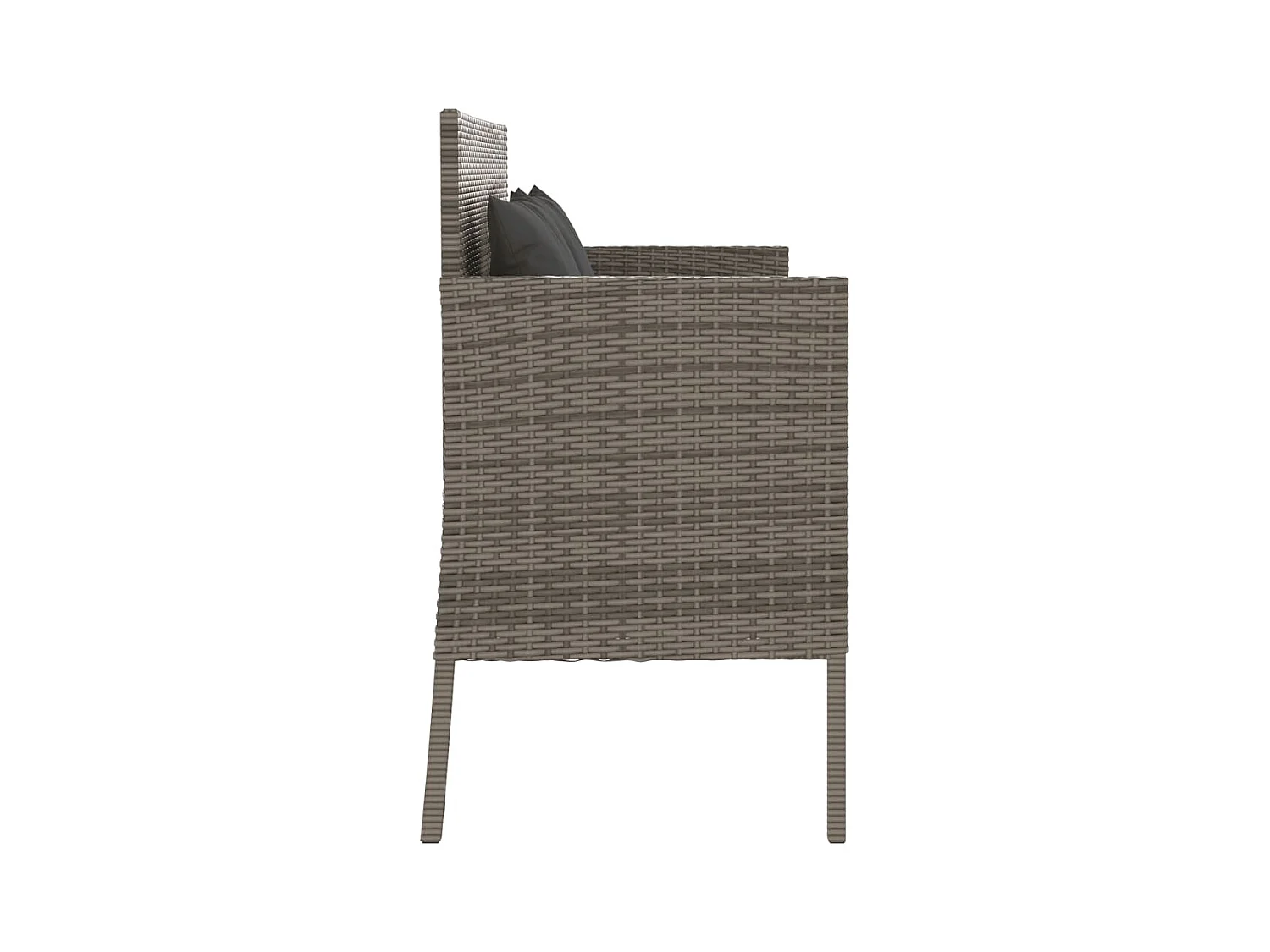 Banco de jardín con cojines de mimbre de resina gris