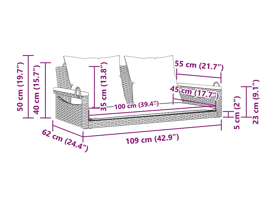 Schommelstoel met beige kussens 109x62x40 cm geweven hars