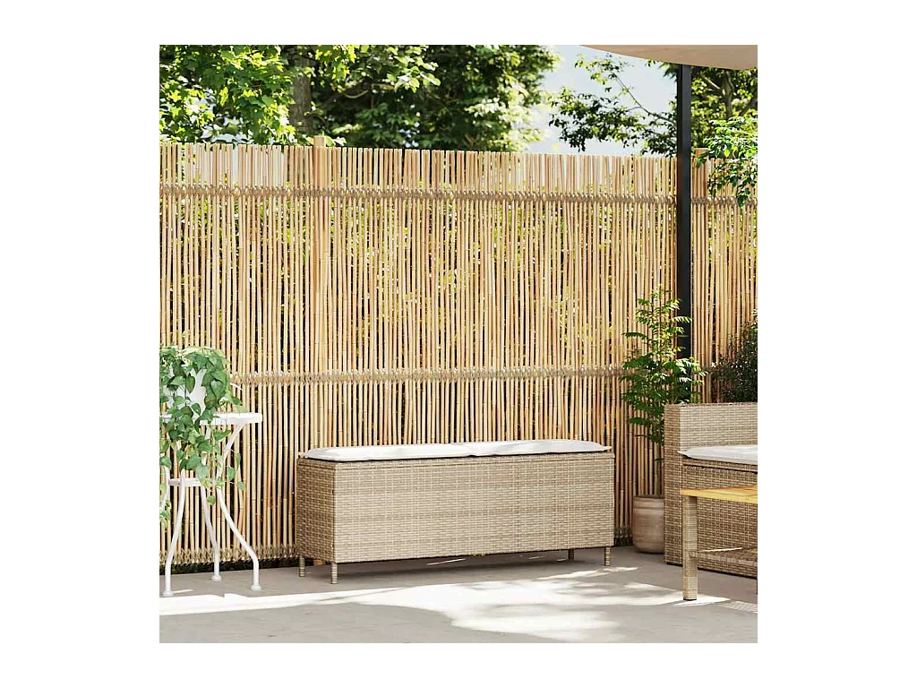 Panca da giardino con cuscino beige 110x30x40,5 cm in resina intrecciata