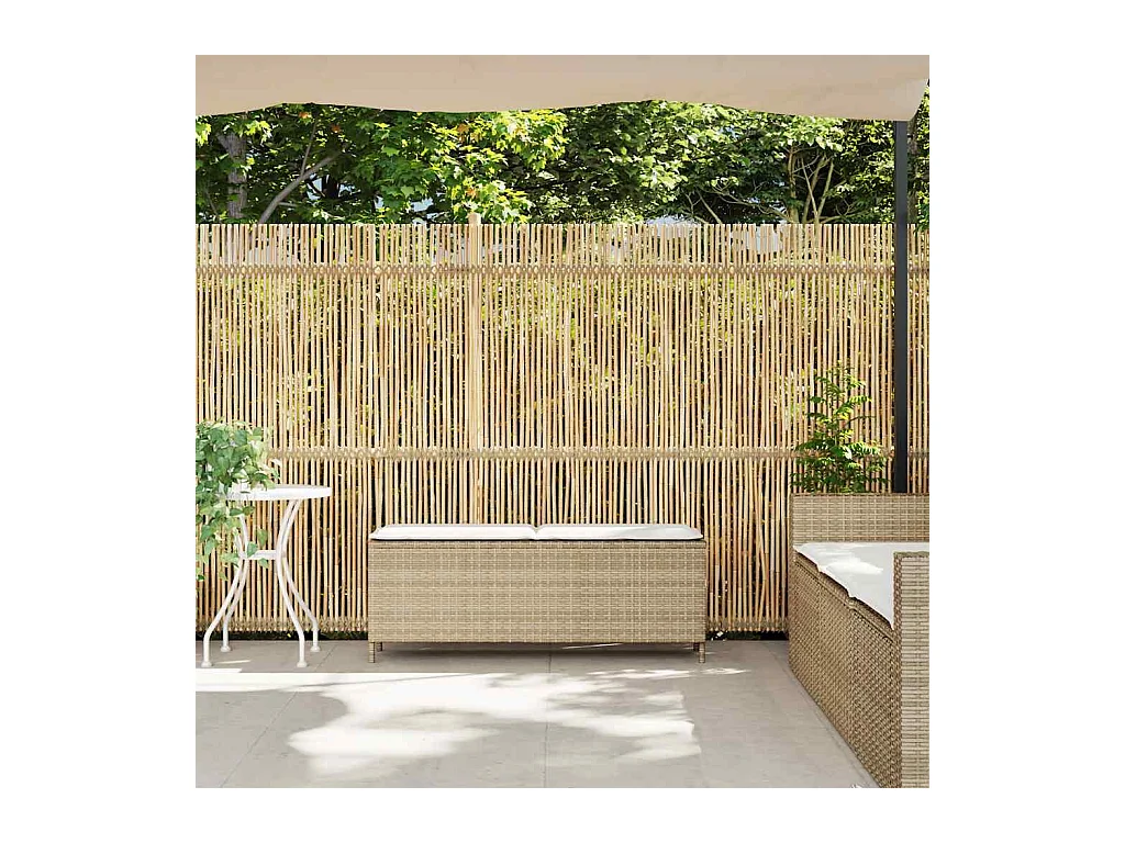 Panca da giardino con cuscino beige 110x30x40,5 cm in resina intrecciata