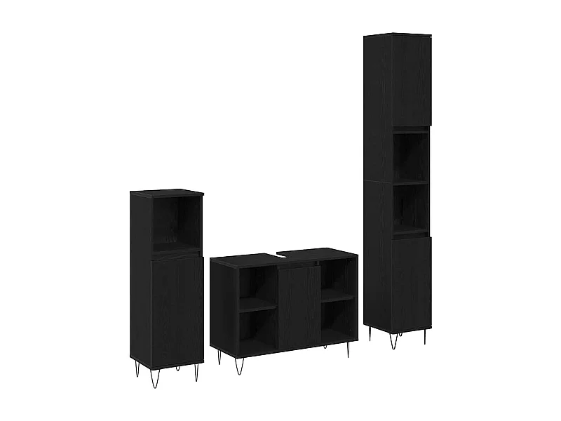 Set di mobili da bagno 3 pezzi in rovere nero