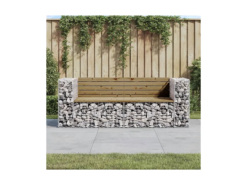 Banco de jardín de diseño de gaviones 184x71x65,5cm madera de pino impregnada