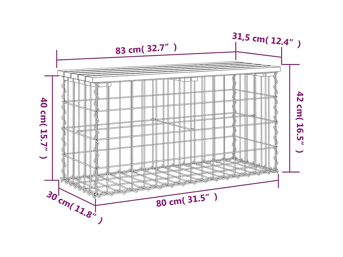 Gabion design tuinbank 83x31,5x42cm massief grenenhout