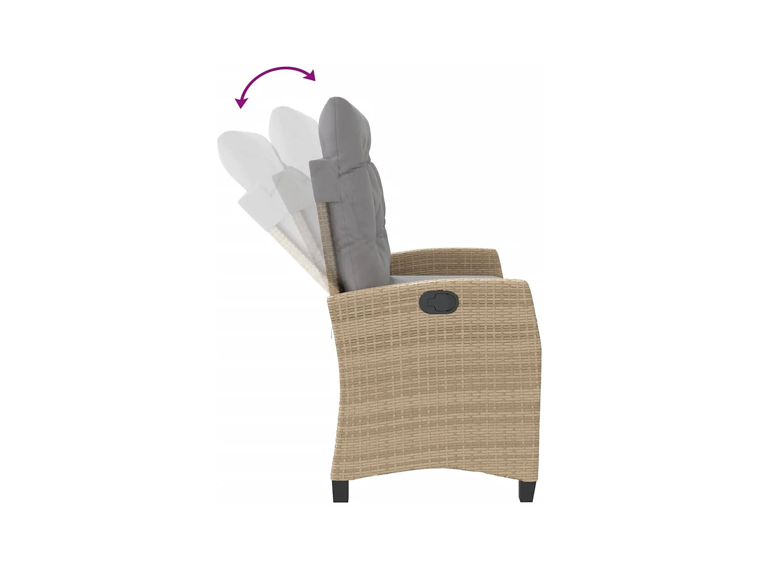 Liggende tuinbank met beige kunsthars rieten kussens