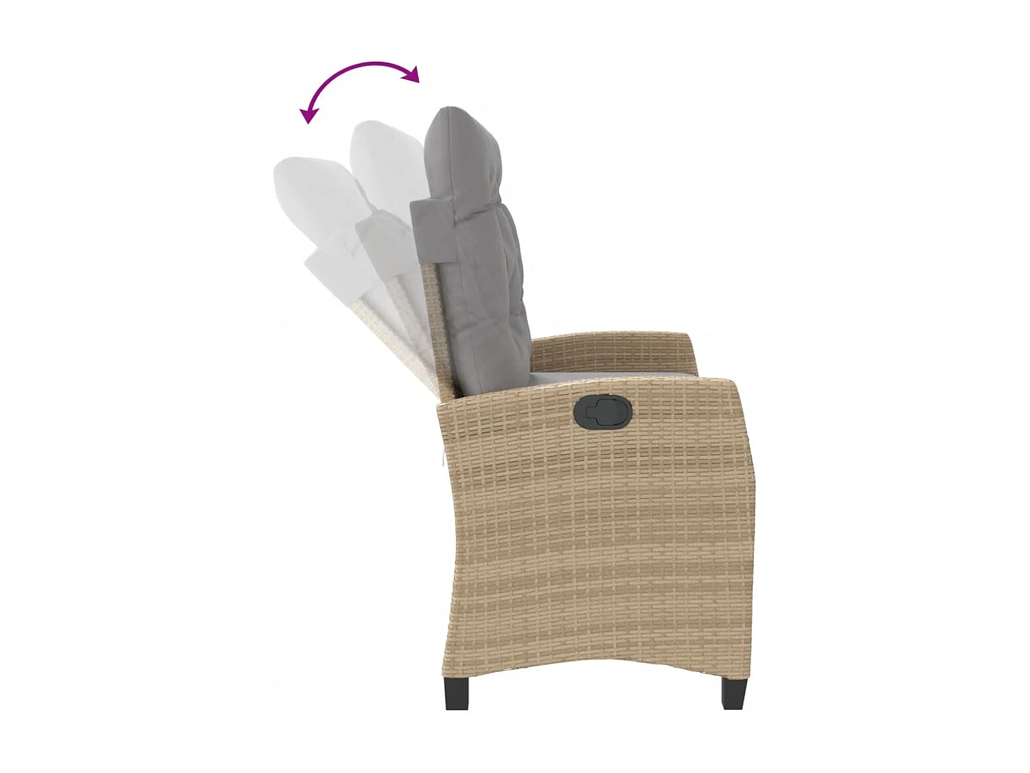 Panca da giardino reclinabile con cuscini in vimini di resina beige