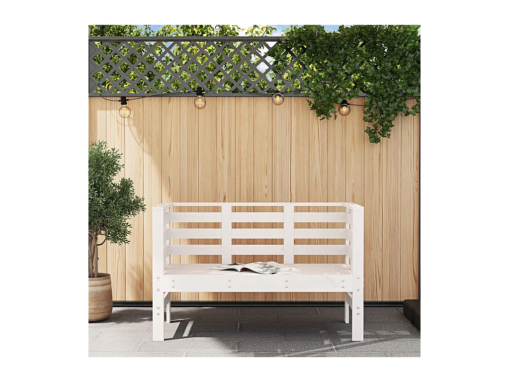 Panca da giardino bianca 111,5x53x71 cm in legno massello di pino