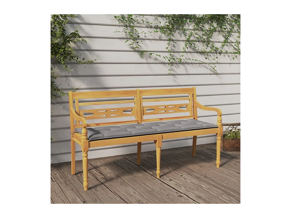 Banc Batavia avec coussin gris 150 cm Bois de teck massif