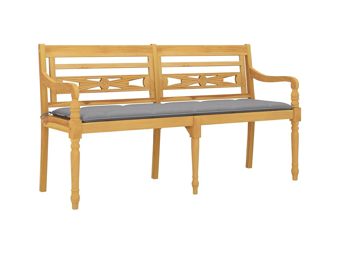 Banc Batavia avec coussin gris 150 cm Bois de teck massif