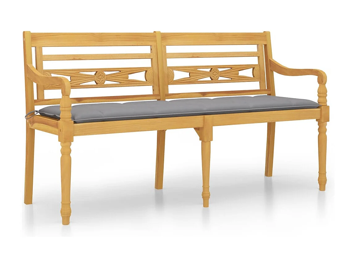 Banc Batavia avec coussin gris 150 cm Bois de teck massif